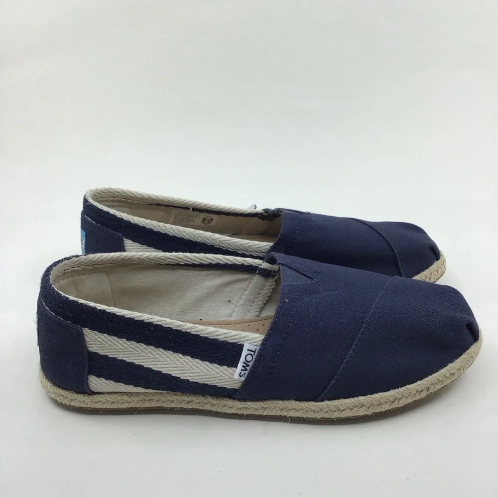 TOMS Stripe University Women's Classic Navy Blue Espadrilles shoes size 8